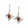 Sterling Silver/ 14K Yellow Gold 7x5mm Genuine Mozambique Garnet Cabochon Earrings